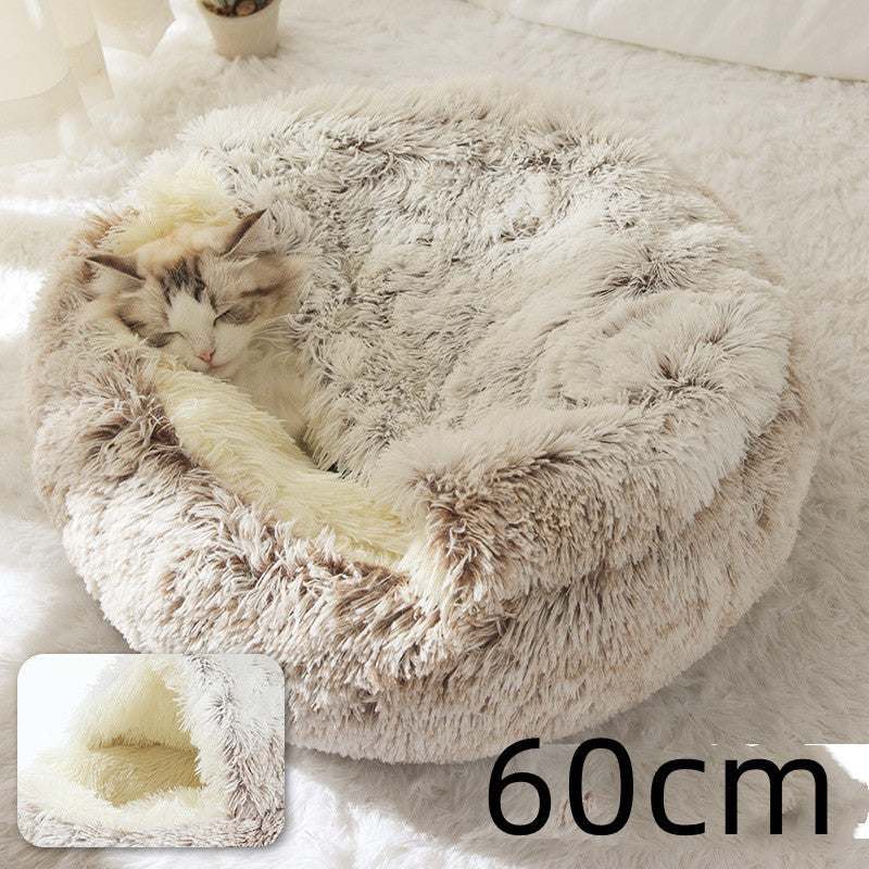 2 In 1 Dog And Cat Bed Pet Winter Bed Round Plush