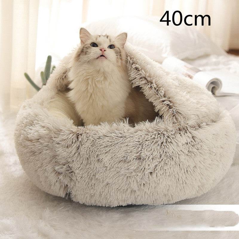 2 In 1 Dog And Cat Bed Pet Winter Bed Round Plush