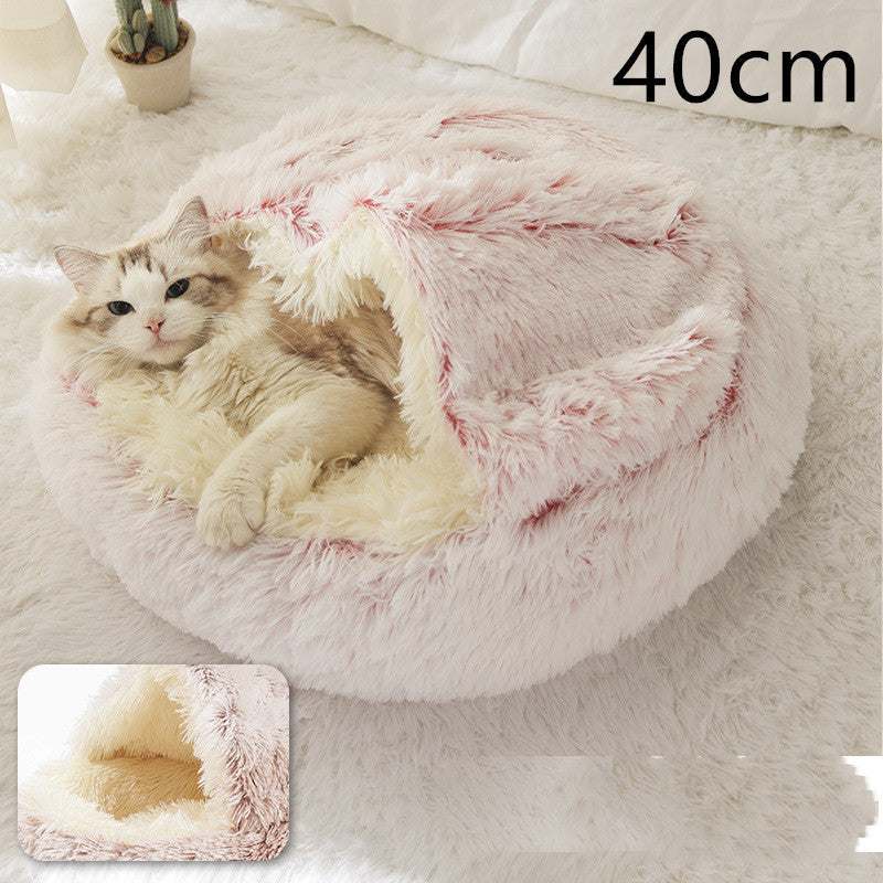 2 In 1 Dog And Cat Bed Pet Winter Bed Round Plush