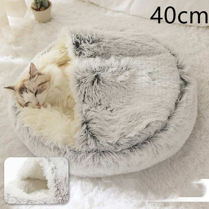 2 In 1 Dog And Cat Bed Pet Winter Bed Round Plush