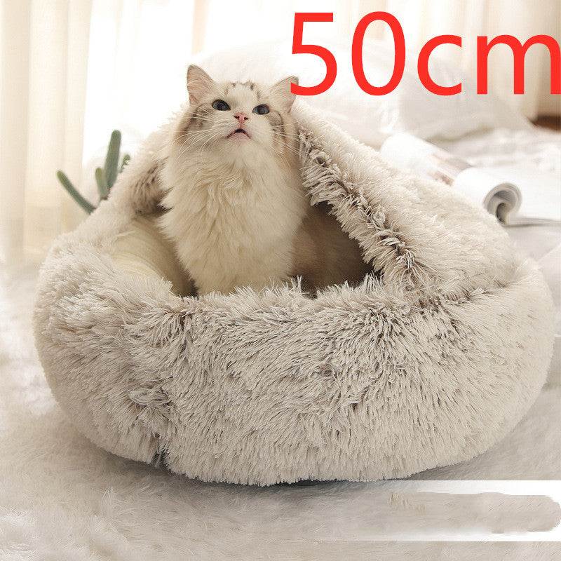 2 In 1 Dog And Cat Bed Pet Winter Bed Round Plush