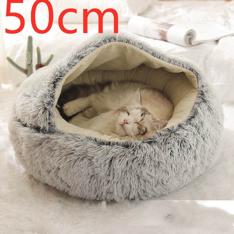 2 In 1 Dog And Cat Bed Pet Winter Bed Round Plush