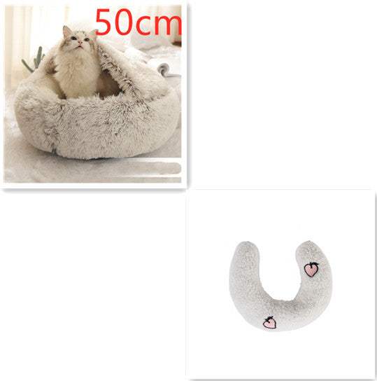 2 In 1 Dog And Cat Bed Pet Winter Bed Round Plush