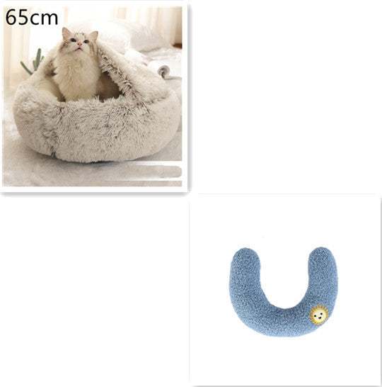 2 In 1 Dog And Cat Bed Pet Winter Bed Round Plush