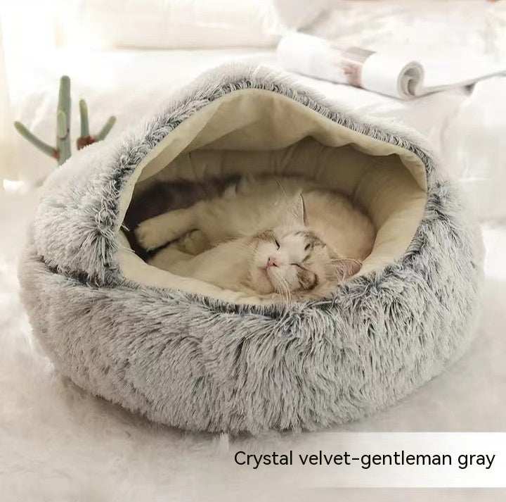 2 In 1 Dog And Cat Bed Pet Winter Bed Round Plush