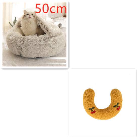 2 In 1 Dog And Cat Bed Pet Winter Bed Round Plush