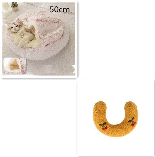 2 In 1 Dog And Cat Bed Pet Winter Bed Round Plush