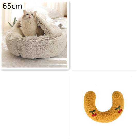 2 In 1 Dog And Cat Bed Pet Winter Bed Round Plush