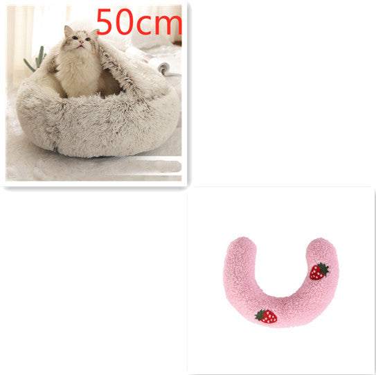 2 In 1 Dog And Cat Bed Pet Winter Bed Round Plush