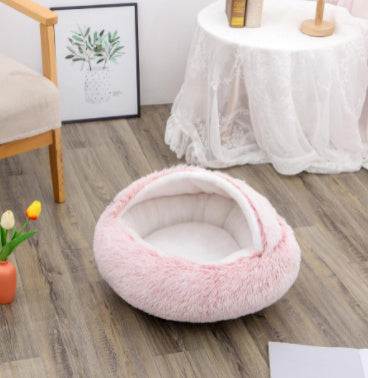 2 In 1 Dog And Cat Bed Pet Winter Bed Round Plush