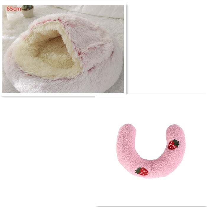 2 In 1 Dog And Cat Bed Pet Winter Bed Round Plush