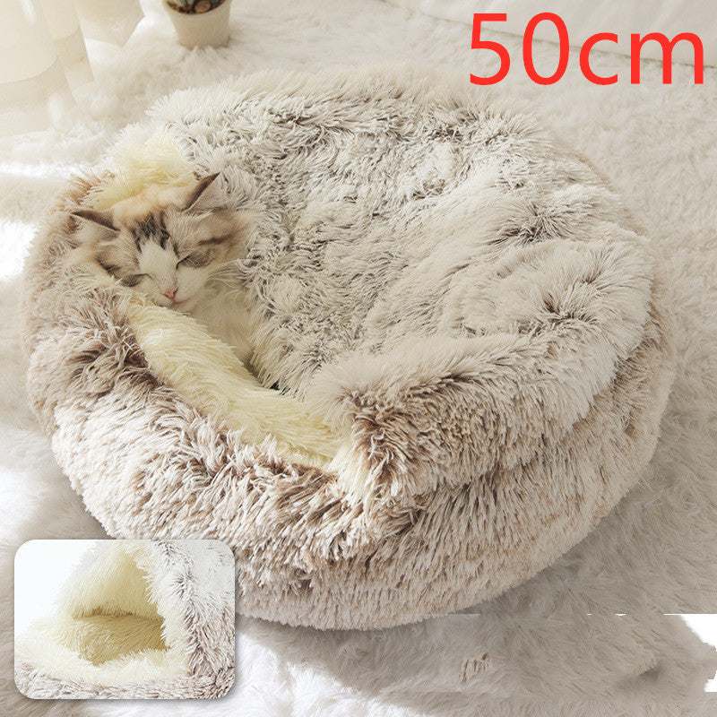 2 In 1 Dog And Cat Bed Pet Winter Bed Round Plush