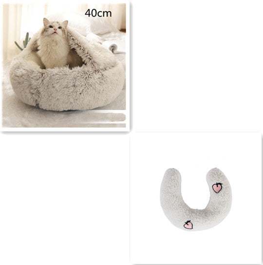 2 In 1 Dog And Cat Bed Pet Winter Bed Round Plush