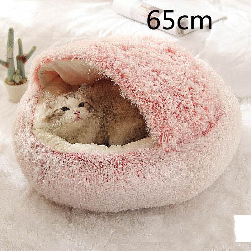 2 In 1 Dog And Cat Bed Pet Winter Bed Round Plush