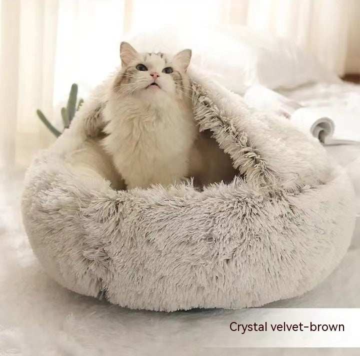 2 In 1 Dog And Cat Bed Pet Winter Bed Round Plush