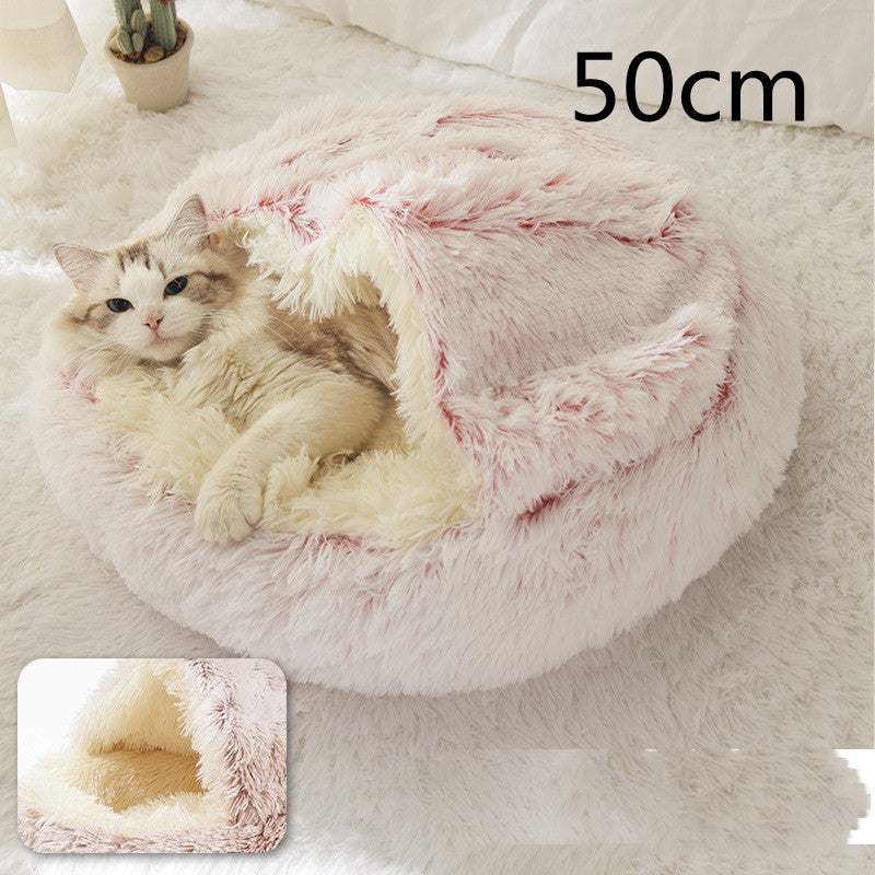 2 In 1 Dog And Cat Bed Pet Winter Bed Round Plush