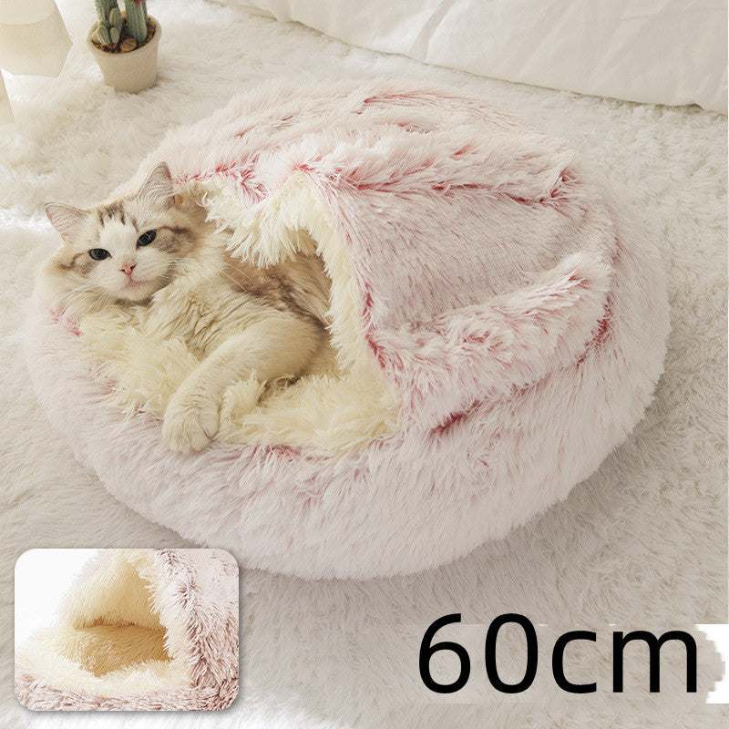 2 In 1 Dog And Cat Bed Pet Winter Bed Round Plush