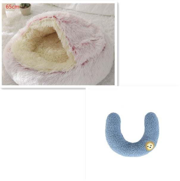 2 In 1 Dog And Cat Bed Pet Winter Bed Round Plush