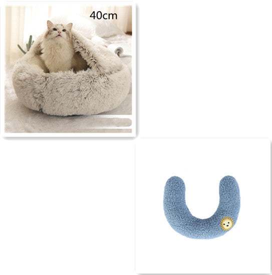 2 In 1 Dog And Cat Bed Pet Winter Bed Round Plush