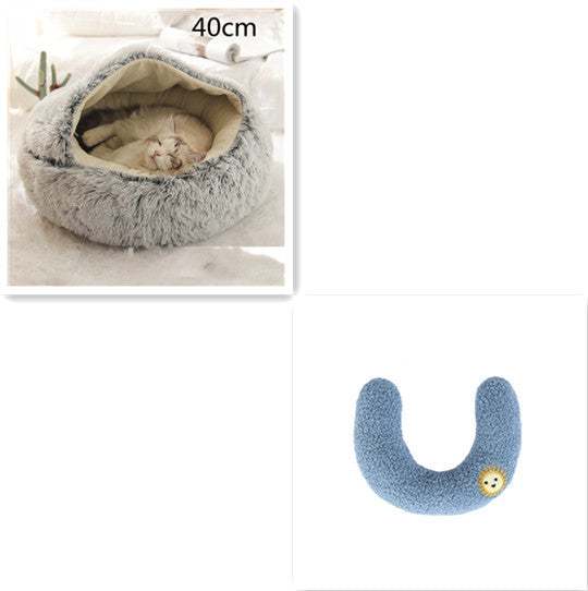 2 In 1 Dog And Cat Bed Pet Winter Bed Round Plush