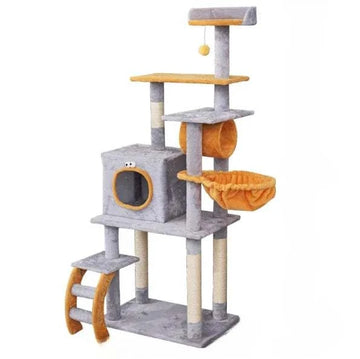 Cat Tree House, One-piece Wooden with Pillow