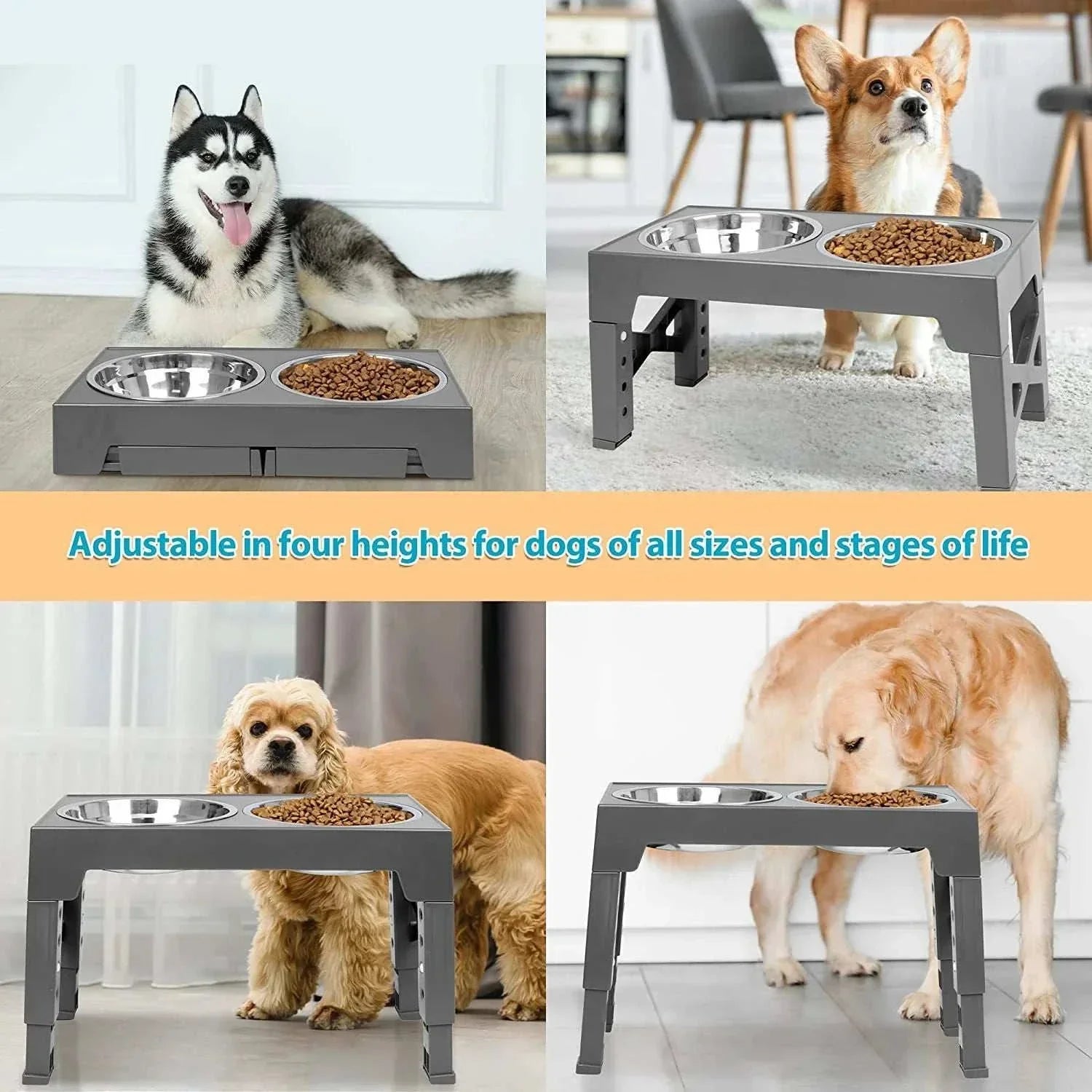 Elevated Dog Feeder Dogs Bowls Adjustable Raised Stand