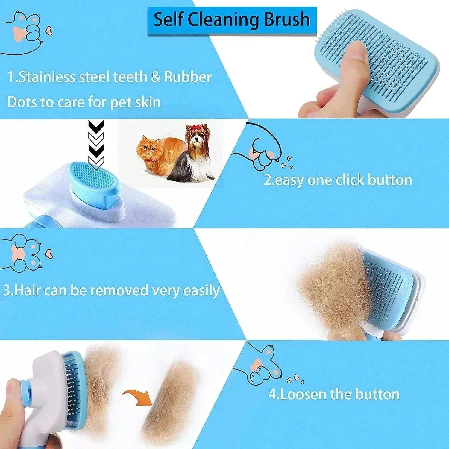  long hair dog pet removes hairs cleaning bath brush