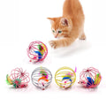 Bell Mouse Cage Toys - Cat Teaser with Wand & Feather