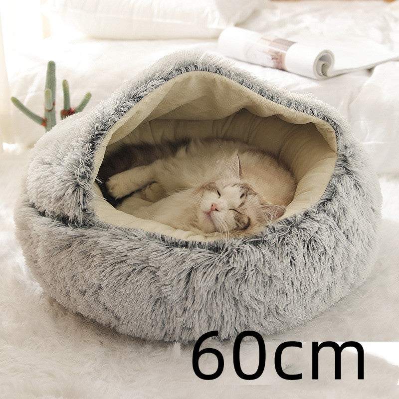 2 In 1 Dog And Cat Bed Pet Winter Bed Round Plush