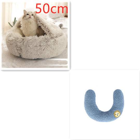 2 In 1 Dog And Cat Bed Pet Winter Bed Round Plush