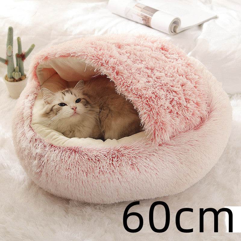 2 In 1 Dog And Cat Bed Pet Winter Bed Round Plush