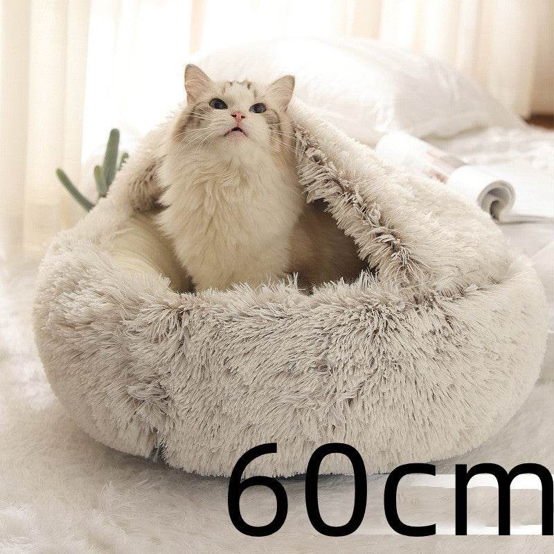 2 In 1 Dog And Cat Bed Pet Winter Bed Round Plush