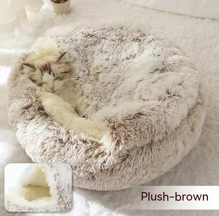 2 In 1 Dog And Cat Bed Pet Winter Bed Round Plush